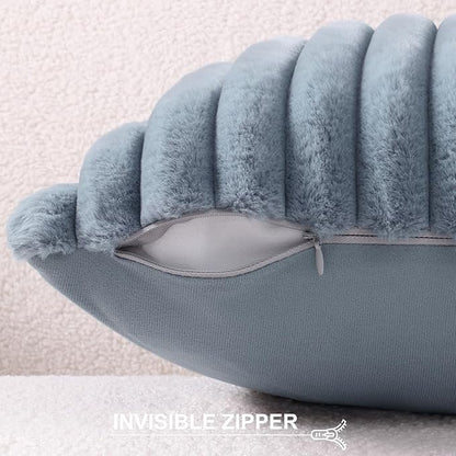 Pallene Faux Fur Plush Throw Pillow Covers 26x26 Set of 2, Luxury Soft Fluffy Striped Decorative Pillow Covers for Sofa, Couch, Living Room, Blue Grey