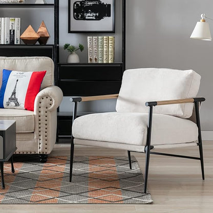 DUOMAY Mid-Century Modern Accent Chairs Set of 2 - Soft Linen Upholstered Lounge Reading Chair for Bedroom - Comfy Lightweight Livinig Room Chairs - Beige