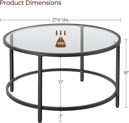 Yaheetech 27.6" Round Glass Coffee Table, Small Coffee Table for Living Room，Black Circle Coffee Tables Center Tables with Glass Top, Office & Apartment