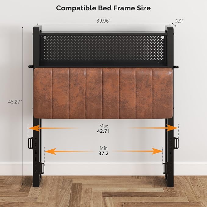 VINGLI Twin or Twin XL Size Headboard, Adjustable Upholstered Headboard with 2 Tier Shelves and Pegboard with Charging Stations and LED Lights, Modern Bed Headboard with Storage for Bedroom Decor