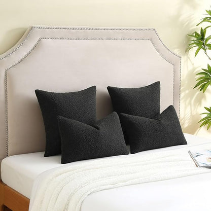 FUTEI Pack of 2 Black Decorative Throw Pillow Covers 24x24 Inch Soft Cozy Solid Boucle Textured European Cushion Case,Modern Home Decor for Couch Bed Living Room