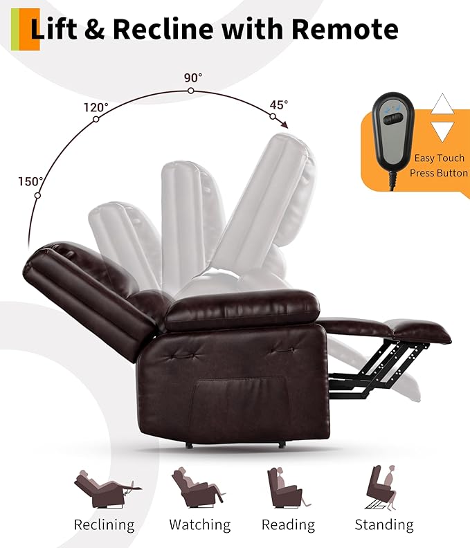 GarveeHome Oversized Electric Lift Recliner Chair - Heat and Massage, PU Leather Power Lift Recliner for Elderly & Mobility Impaired, Adjustable Back and Legs, Heavy Duty Lift Chair for Seniors