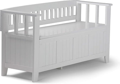 SIMPLIHOME Acadian Entryway Storage Bench - 48 inch Wide Solid Wood Hallway Seat in White, Transitional Bench for Entryway or Living Room with Lift-Up Lid and Spacious Storage