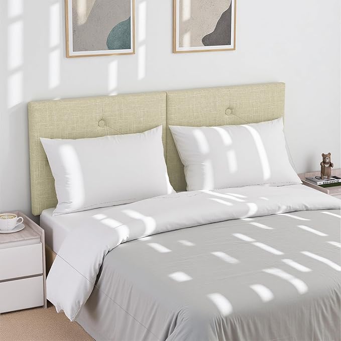 Modern Queen Headboard, Upholstered Linen Fabric Bed Headboard with Solid Wood & Sturdy Metal Legs, Tufted Adjustable Height Headboards in Button Design, Linen