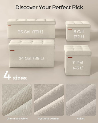SONGMICS MAZIE Collection - 43 Inches Folding Storage Ottoman Bench, Ottoman Foot Rest, End of Bed Bench, Storage Chest, Load 660 lb, for Living Room, Bedroom, Entryway, Cream White ULSF77BE