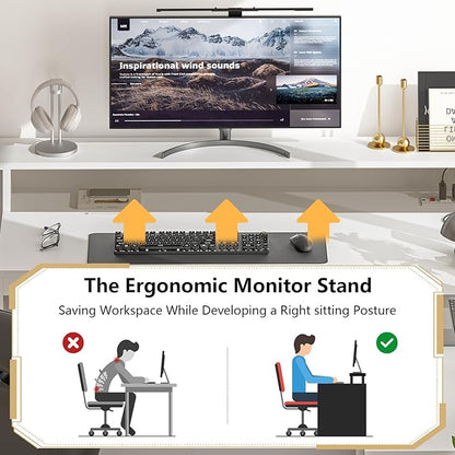 63" Farmhouse L Shaped Executive Desk with Drawers & Storage Shelf, Corner Computer Desk with Power Outlets, L Shaped Office Desk with Monitor Stand, Printer Shelf, White