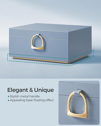 SONGMICS 2-Layer Jewelry Box, Jewelry Organizer with Handle, Removable Jewelry Tray, Jewelry Storage, Floating Effect, 8.1 x 9.4 x 4.3 Inches, Christmas Gift, Misty Blue UJBC165Q01