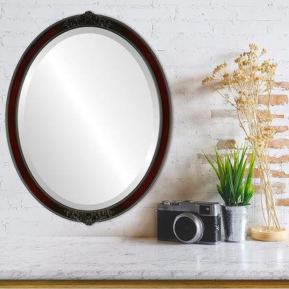 OVALCREST Oval Beveled Wall Mirror for Home Decor - Athena Style - Rosewood - 18" x 14" Outside Dimensions