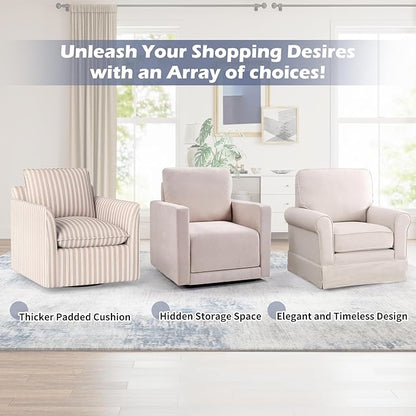 INZOY Swivel Accent Chair Set of 2, Comfy 360° Swivel Chair with Hidden Storage, Upholstered Chenille Square Chair for Living Room Bedroom Small Spaces, Fully Assembled, Beige