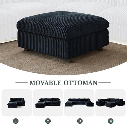 Modular Sectional Sofa, L Shaped Sofa with Chaise Ottoman, Deep Seat Cloud Sectional Couch, Couch Cushion Covers Removable, Comfy Modular Couches for Living Room, Office, Apartment, Black