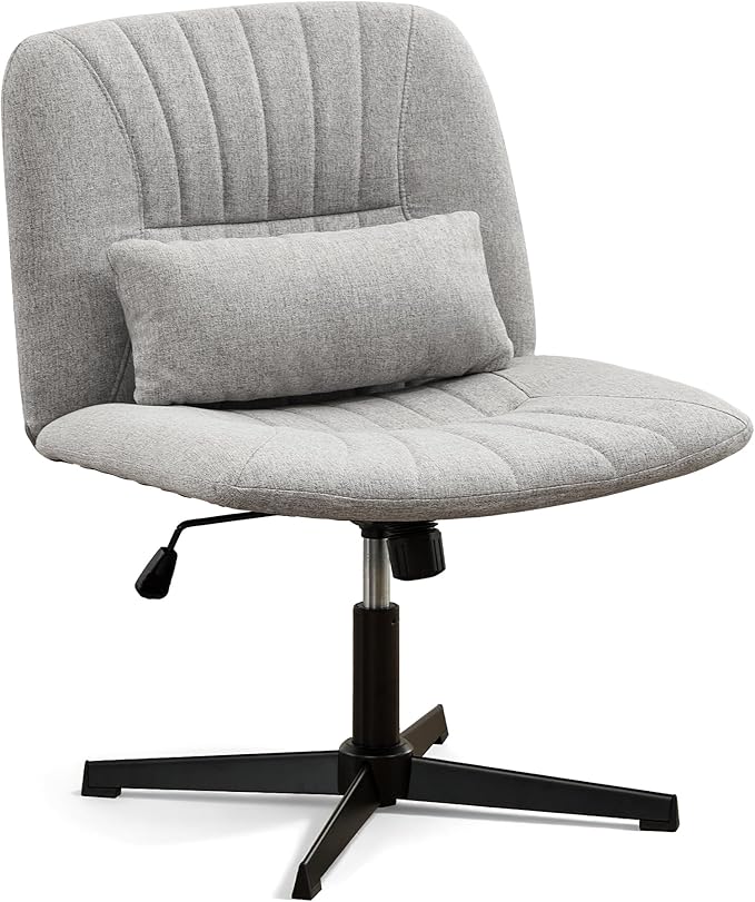 URRED Criss Cross Office Chair, Armless Cross-Legged Desk Chair with Fixed Legs, Height Adjustable Wide Seat Task Vanity Chair for Home Office or Bedroom (Grey)