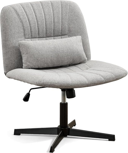 URRED Criss Cross Office Chair, Armless Cross-Legged Desk Chair with Fixed Legs, Height Adjustable Wide Seat Task Vanity Chair for Home Office or Bedroom (Grey)