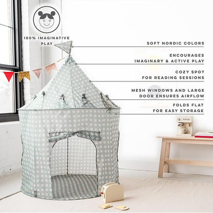 3 Sprouts Kids Play Tent - Sustainable Recycled Fabric – Fun Spacious Childs Playhouse for Indoor Games for Boys & Girls - Durable Fort Pop Up House for Toddlers & Children Age 3-10 - Gingham Blue