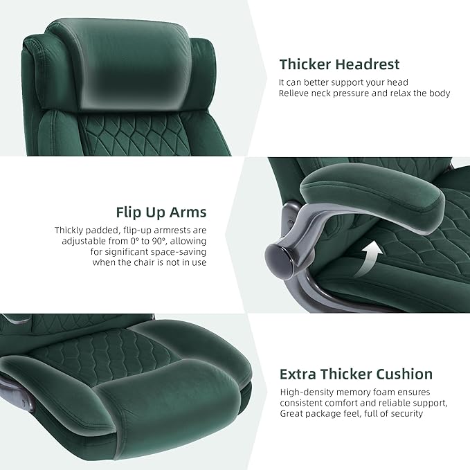 Large High Back Office Chair with Flip Arms- Executive Desk Chair with Locking Wheels, Adjustable Lumbar Support, Ergonomic Breathable Fabric Computer Chair Prevents Cats Scratching