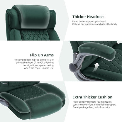Large High Back Office Chair with Flip Arms- Executive Desk Chair with Locking Wheels, Adjustable Lumbar Support, Ergonomic Breathable Fabric Computer Chair Prevents Cats Scratching