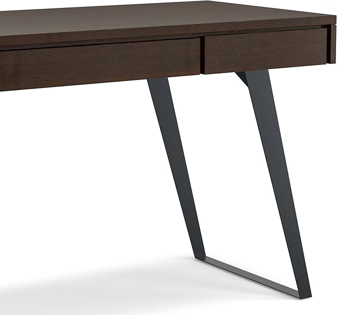 SIMPLIHOME Lowry Desk - 54-Inch Wide Solid Acacia Wood and Metal Writing Desk in Distressed Hickory Brown, Modern Industrial Home Office Computer Table with 2 Drawers and Flip-Down Keyboard Tray
