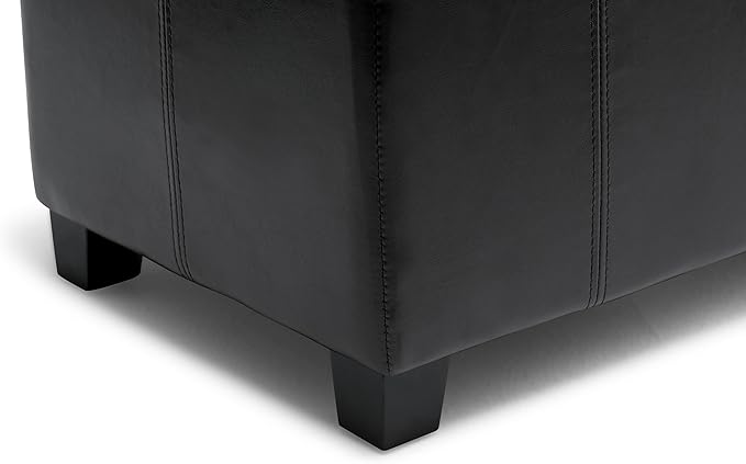 SIMPLIHOME Dover 36 inch Wide Contemporary Rectangle Storage Ottoman Bench in Midnight Black Vegan Faux Leather, Assembled, for the Living Room, Entryway and Family Room
