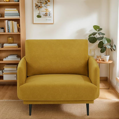 Mid-Century Accent Chair,Modern Oversized Armchair for Living Room,Comfy Upholstered Reading Accent Chairs for Bedroom,Single Sofa Chair (Yellow-1PACK)