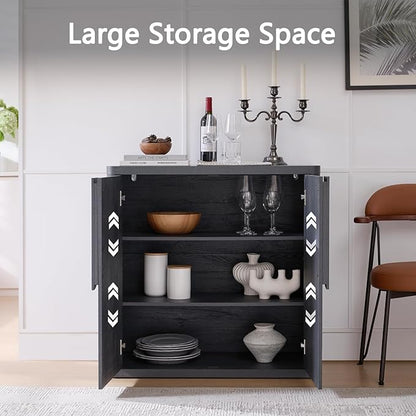 34.5'' Sideboard Buffet Cabinet W/Storage, Modern Accent Cabinets W/Curved Handles & Adjustable Shelves, 2 Doors Coffee Bar Buffet Table Credenza for Living Room Kitchen Hallway, Dark Grey