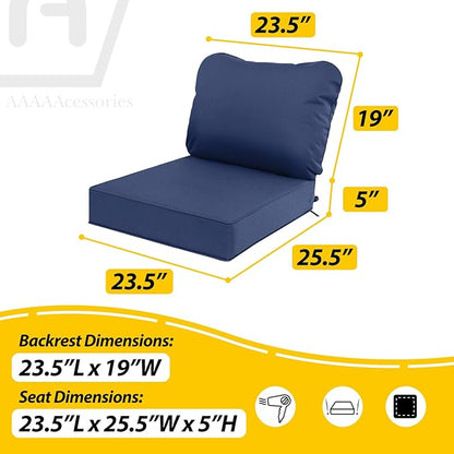 AAAAAcessories Outdoor Deep Seat Cushions, Waterproof, Fade-Resistant Patio Furniture Replacement Cushions, 23.5" x 25.5" x 5" + 23.5" x 19", Navy Blue