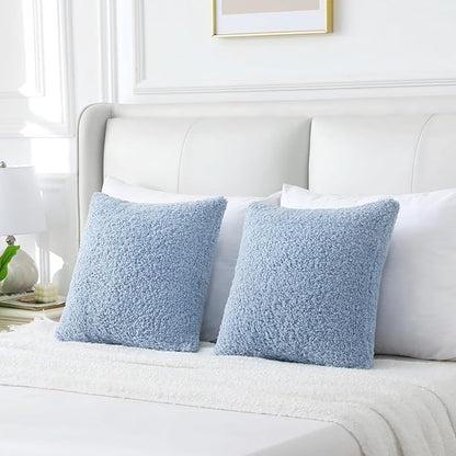 FUTEI Light Blue Throw Pillow Covers 22x22 Inch Set of 2,Furry Faux Fur Teddy Boucle Textured Cushion Covers,Soft Fluffy Decorative Pillow Case,Home Decor for Couch Bed Living Room Office Car