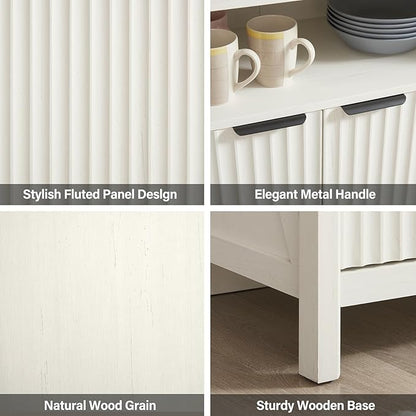 Buffet Cabinet with Storage - Modern Farmhouse Rustic 32 Fluted Sideboard Storage Cabinet Buffet with Adjustable Shelves, Coffee Wine Bar Organizer for Dining Room (Antique White)