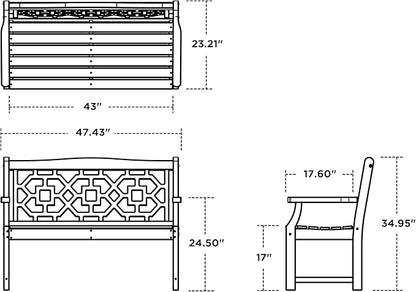 Martha Stewart by POLYWOOD® Chinoiserie 48” Garden Bench in White