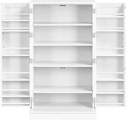 Yaheetech Storage Cabinet, Pantry Cabinet Cupboard with Door and Adjustable Shelves, Freestanding Utility Storage Cabinet for Dinning Room/Living Room, White