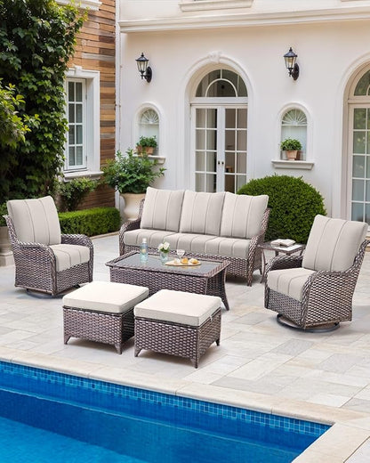 Luxury 24x24x6 Inch Kitty Outdoor Furniture Cushions Set of 6 - Comfortable Deep Seat Patio Chair Cushion for Wicker Dining Rocking Swivel Chairs Loveseat Couch Sectional Sofa - Beige