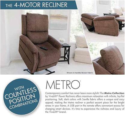 Pride Mobility VivaLift Metro PLR925M Electric Power Lift Recliner Chair | Saville Fabric Power Lift Assist Sofa for Elderly, 4-Position, USB Remote, Medium
