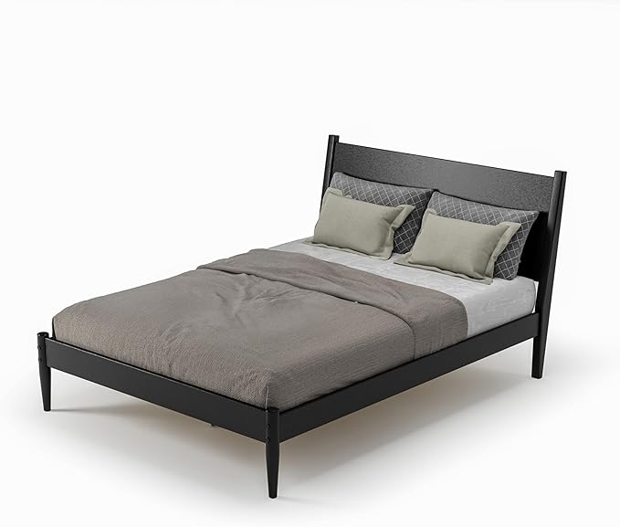 Camaflexi Mid-Century Panel Bed - Queen Size - Black Finish