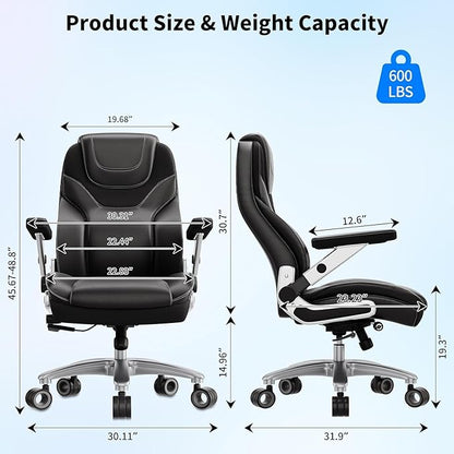 Big and Tall Office Chair with 5D Arms, 600lbs Fabric & PU Leather Heavy Duty Desk Chair, Adjustable Lumbar Support & Height, Tilt Function, High Back Ergonomic Executive Computer Chair