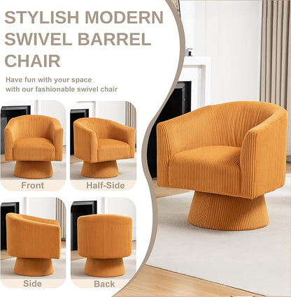 Swivel Accent Chair, Modern 360° Swivel Barrel Chair, Corduroy Upholstered Single Sofa for Living Room, Bedroom(Mustard)