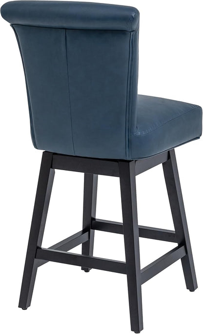 Bar Stool, PU Leather Barstool, 26 Inch Upholstered Counter Stools with 15.7" High Back and Footrest, Swivel Counter Height Barstools for Kitchen Island Home Bar Navy Blue