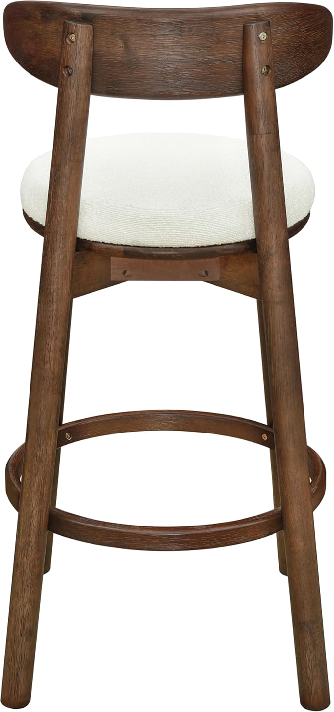 Christopher Knight Home Soley Modern Counter Height Bar Stools Set of 2, Boucle Fabric Round Stool Chair for Kitchen Island, Upholstered Counter Stool with Footrest and Backrest, Walnut+Beige