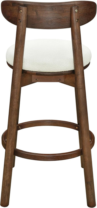 Christopher Knight Home Soley Modern Counter Height Bar Stools Set of 2, Boucle Fabric Round Stool Chair for Kitchen Island, Upholstered Counter Stool with Footrest and Backrest, Walnut+Beige