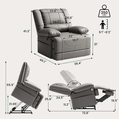 Large Dual Motor Power Lift Recliner Chair with Massage and Heat for Elderly People, Infinite Position,USB Ports and Remote Control,Breathable Leather (Gray)