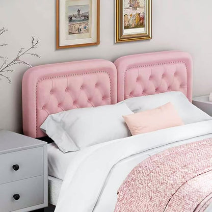 Tufted Upholstered Headboard Queen Size, Button Adjustable Height Queen Head Board Only, Sturdy and Durable Solid Wood with Nailhead Trim Headboards, Ideal for Bedroom, Dorm, Guest Room,Pink