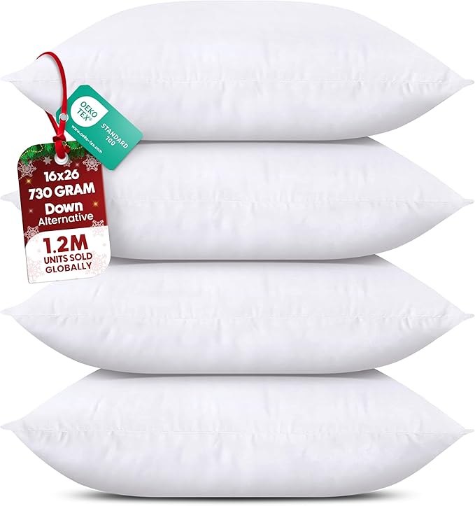 Utopia Bedding Throw Pillows (Set of 4, White), 16 x 26 Inches Pillows for Sofa, Bed and Couch Decorative Stuffer Pillow