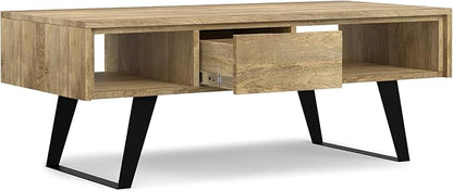 SIMPLIHOME Lowry Solid Mango Wood and Metal 48 inch Wide Rectangle Modern Industrial Coffee Table in Natural for The Living Room and Family Room