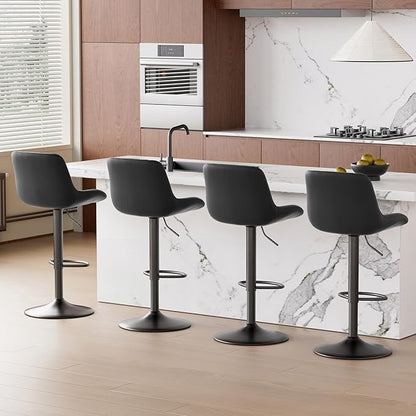 Nalupatio Bar Stools Set of 4, Adjustable Modern Swivel Bar Stools with Backs, Counter Height Performance Fabric Island Chairs for Home Kitchen, Black