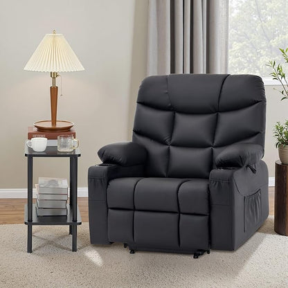 MCombo Oversized Power Lift Recliner Chair with Extended Footrest for Elderly People, Faux Leather R7289 (Black, Oversize)