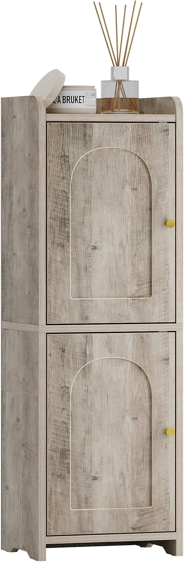 Bathroom Storage Cabinet, Corner Floor Cabinet with 2 Doors and Adjustable Shelf, Narrow Toilet Paper Cabinets, Bathroom Organizer for Small Spaces, 7.9" D x 9.8" W x 29.5" H Greige