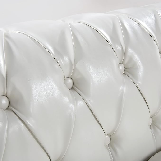 LEVNARY Chesterfield Sofa, Classic Tufted Upholstered Leather Couch, Modern 3 Seater Couch Furniture with Tufted Back for Living Room Office (Cream White)