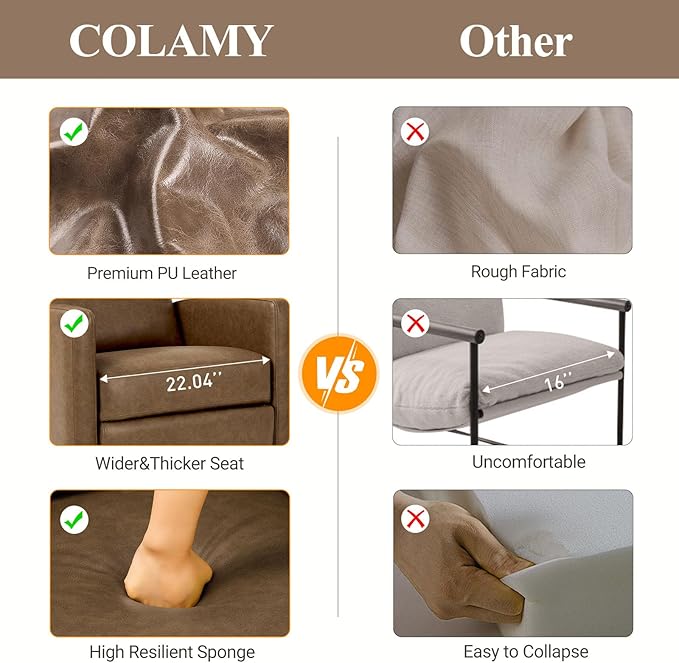 COLAMY Recliner Chair, PU Leather 360° Swivel Rocker Recliner, Nursery Glider Recliner with Ergonomic High Backrest and Upholstered Deep Seat for Living Room, Bedroom, Color Brown