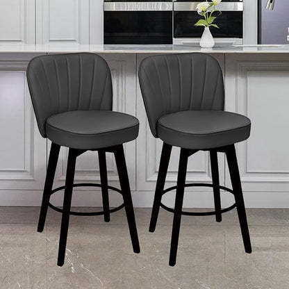 MINCETA Bar Stools Set of 2, PU Leather Barstools, 26 Inch Upholstered Counter Stools with Backrest and Footrest, Swivel Counter Height Barstools for Kitchen Island Home Bar Dark Gray