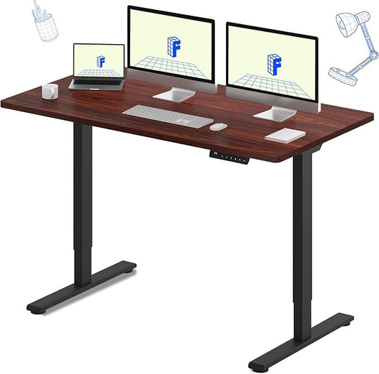 FLEXISPOT E3 Dual Motor Electric Standing Desk 60x24 Inch Whole-Piece Board Height Adjustable Electric Sit Stand Desk (Black Frame + Mahogany Desktop, 2 Packages)