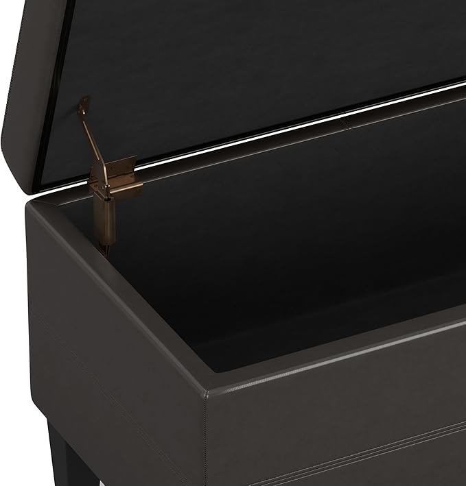 SIMPLIHOME Afton 48 inch Wide Contemporary Rectangle Storage Ottoman Bench in Tanners Brown Vegan Faux Leather, Assembled, For the Living Room and Bedroom