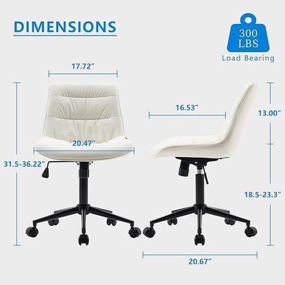 Rowill Leather Office Chair, Ergonomic Armless Desk Chair with Waterproof Cushion & Slient Wheels & SGS-Certified Class 3 Explosion-Proof Gas Lift, Ideal for Home Office, Study and Vanity(White)