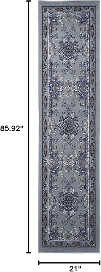 Home Dynamix Premium Sakarya Traditional Medallion Border Area Rug, Silver, 1'9"x7'2" Runner